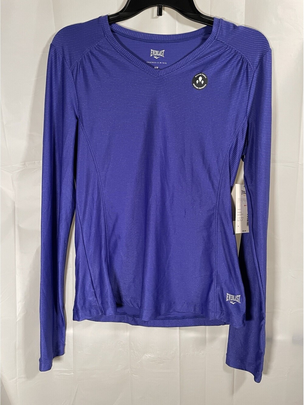 NWT EVERLAST SPORT LONG SLEEVE Medium Royal Blue Ice Stripe Tee Active Shirt